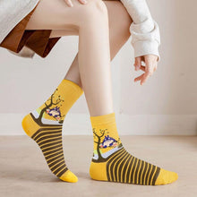 Load image into Gallery viewer, shiningsoul 4 Pairs Womens Cute Funny Socks with 50 PCS Animation Print Stickers