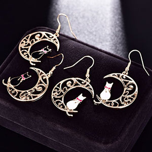 Cute Anime Cartoon Sailor Moon Animal Cat Moon Earrings Gift For Girls Women Jewelry (Black)