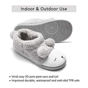 GaraTia Warm Indoor Slippers for Women Fleece Plush Bedroom Winter Boots Grey High Top 7-8.5 M US