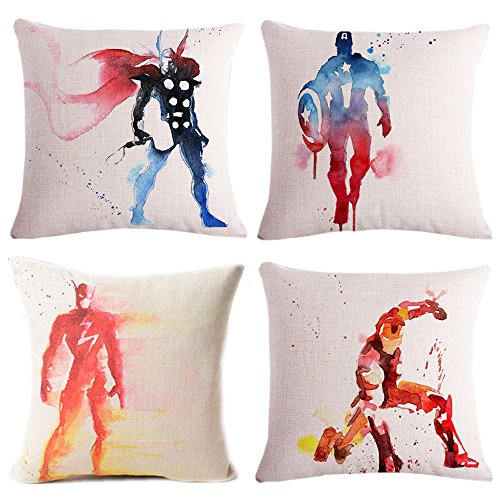 Fyon Superhero 4-Pack Cushion Covers Decorative Throw Pillow Cases for Sofa,Home,car 18x18inch -B