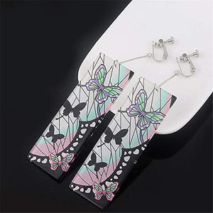 Demon Slayer Tanjiro Earrings - Kimetsu No Yaiba Cosplay Acrylic Drop Earrings - Good Ideal For Women and Girl (butterfly clip on)