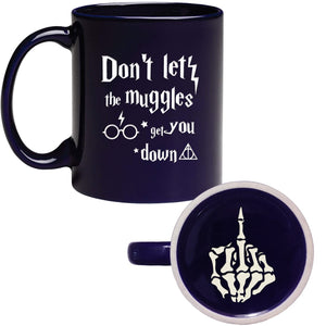 Engraved Ceramic Coffee Mug - Don't Let The Mvggles Get You Down Middle Finger Engraved on the Bottom - 11 OZ - Inspirational And Sarcasm