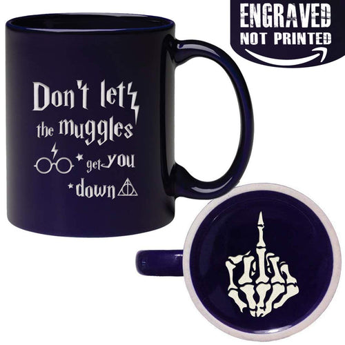 Engraved Ceramic Coffee Mug - Don't Let The Mvggles Get You Down Middle Finger Engraved on the Bottom - 11 OZ - Inspirational And Sarcasm