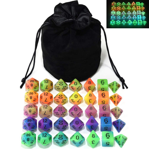 Double Color Glow in The Dark Dice Set 35 Pieces Polyhedral Dice
