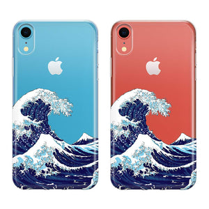 iPhone XR(6.1 inch),Hybrid Shockproof Crystal Clear Japanese Wave Soft TPU Bumper + Hard PC Back Protective Cover for iPhone XR