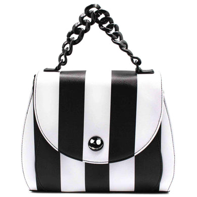 Nightmare Before Christmas Striped Saddle Crossbody Bag,Black/White